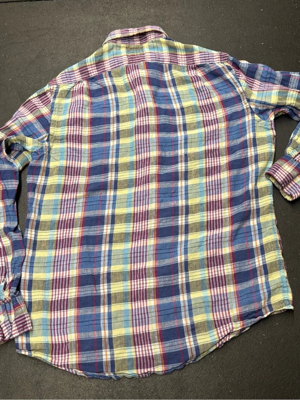 Polo by Ralph Lauren linen Plaid Button-Down Shirt (Blue, Yellow, Burgundy